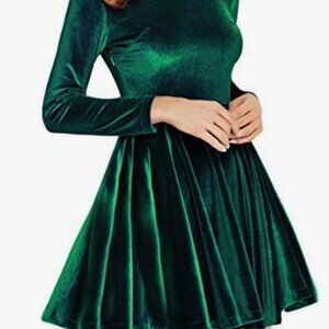 Green Velvet Dress Long Sleeve A-Line